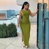 Women's Wear Independent Station Commuter Style Long Skirt Sleeveless Round Collar High Waist Dress-Outfit