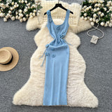 Fongt Women's Dress 2025 Summer Pure Desire Three-Dimensional Flowers Slimming Temperament Sling Knitted Hip Dress