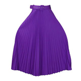 High Waist Pleated Long Skirt With Belt-Outfit