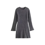 Fongt And Autumn New Women's Temperament Pure Color Familiar Round Collar Knitted Long-Sleeved Dress Slimming