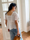 Fongt Small Top Girl Korean Summer White French Design Sense-Fangling Doll Shirt European Women's