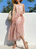 New Holiday Dress Women's Texture Print Chiffon Dress Sleeveless Beach Skirt Sleeveless