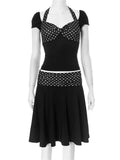 Black Polka Dot Patchwork Top And Midi Skirt Set-Outfit