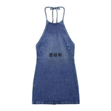 Fongt Summer New Women's Sleeveless Body Sexny-Backed Neck Denim Dress