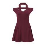 Fongt Women's Fall 2024 New Sexy V Neck Low Cut Hot Girl Show Back Solid Color Slim Dress