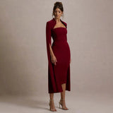 Solid Cape Bodycon Midi Dress-Outfit
