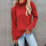 Fongt And Winter New Striped High Leader Mouth Button Sweater Solid Color Casual Loose Plus Size Sweater Woman-Outfit