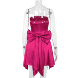 Strapless Large Back Bow Satin Mini Dress-Outfit