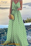 Casual Women Summer V Neck Dress Elegant Femme Long Sleeve Holiday Beach Dress Vintage Leopard Print Maxi Dress