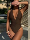 Fongt Swimwear Sexy Brown Deep V Bikini D651Q-Outfit