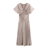 Fongt Women's Explosive Temperament Fashion Silk And Silk Texture Of The Flute Dress