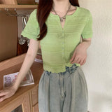 Fongt Short-Sleeved Ice Silk Knitted Cardigan Women's Summer Thin 2023 New French Gentle Style Short T-Shirt