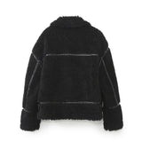 New Artificial Fur Effect Motorcycle Jacket 3548247-Outfit