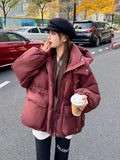 Korean Version Of The Waist Down Jacket Female Short Style 2024 Winter New Thick Hat White Duck Down Triangle Logo Warm Coat Tide-Outfit