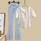 Fongt Slim Hot Girl Top With A Two-Piece Set With Slit Jeans-Outfit