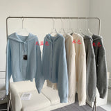 Fongt And Winter Long Sleeve Hooded Knitted Knitted Women's Solid Color Design Wearing Milk Sweater Cardigan Jacket Solid
