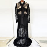 Fongt Spring And Summer New Star Fashion Lace Splicing 100-Folded Dress And Floor Long Dress