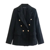 Fongt Women's Textured Double Breasted Blazer New 2023 Autumn / Winter Fashion Casual Top-Outfit