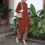 ZANZEA Women Full Sleeved Muslim Blouse Islamic Clothing Fashion Buttons Down Solid Long Blouse Tops Kaftan Casual Solid Blusas 703-1-Outfit