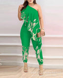Temperament Women's Wear 2023 Women's Diagonal Shoulder Flounce Jumpsuit-Outfit