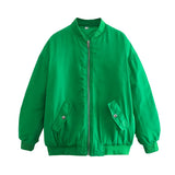 And Winter New Pure Color Loose Leisure Zipper Flight Jacket Cotton-Padded Jacket-Outfit