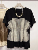 Summer Hit Color Fake Two Tees Patchwork Mesh Y2k Tops Round Neck Short Sleeve Ropa Mujer Fashion Causal T Shirt-Outfit