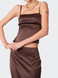 Satin 2 Piece Set Women Suits Retro Sleeveless Strap Backless Tie-up Camis Tank Low Waist Back Split Long Skirts 2023-Outfit