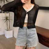 Thin Summer Coat With New Hollow Hoodie Shawl Sling Knitted Open