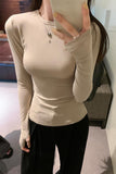 Color Basic Slim Round Neck Shoulder Long-Sleeved T-Shirt Women's New Spring Bottomed