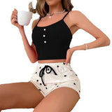 Fongt Ins Korean Wind Contrast Color Sling Pajamas Female 2024 Summer New Casual Vest Shorts Home Clothes Two
