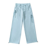 Trendy Women's Wear Personality Rope Design Solid Color Simple Basic Straight Tube Overalls Casual Pants-Outfit