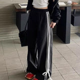 Piping Details Bow Wide Leg Sweatpants-Outfit