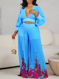 Fongt Neck Chiffon Lantern Sleeve Top Presses Two-Piece Set