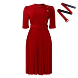 Fongt Women's 2025 Autumn And Winter 2025 New African Temperament Solid Color Pressure Folding Button Dress