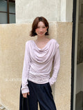 Fongt Does Not Return] Xiu Xixi 2025 Autumn Swing Bottom Knitted Long-Sleeved T-Shirt Top 89522