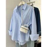 Fongt Blue Shirt Coat Women Spring And Autumn Loose Design Small Casual Folding Long-Sleeved