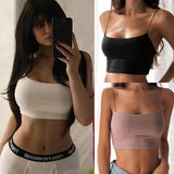 Fongt Style Selling Summer Women's New Solid Color Suspenders Crop Back Small Vest-Outfit