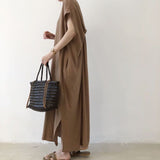 Clothes Women Vintage Sleeveless V-Neck Maxi Long Dresses Sundress