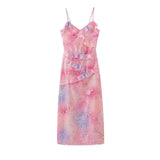 Fongt Sexy Women's New V-Necked Leaves With Long Slingless Sleeveless Dress