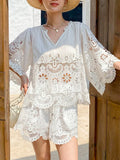 Fongt Hollow Famous Lady Small Fragrant Suit Female Design Sense French White Lace Shirt South Oil Women's Summer
