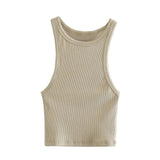 2021 Summer Women Solid Basic Cropped Tanks Top Sleeveless Backless Female Tops