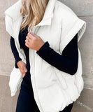 2024 New Women's Solid Color Zip Pocket Cotton-Padded Jacket Vest Fashion Standing Collar Temperament Commuter Coat-Outfit