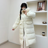 Advanced Sense Long Down Jacket Female 2024 Winter New Korean Version Of Big Hair Collar And Thick White Duck Down Warm Coat Tide-Outfit