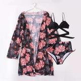 Fongt New 2024 Bikini Gathers The Sexy Mesh Three-Piece Split Print Swimsuit