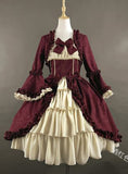 Fongt Retro Gothic Court Dress Side Collar Waist Thin Spliced Bow Design Ladies Dress