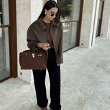 Fongt Wind Autumn New Women's Temperament Simple Collar Short Solid Color Hair Coat