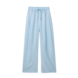 New Solid Color Elastic Waist Wide Leg Trousers 9929140-Outfit