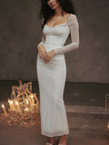 Mesh Long Sleeve Maxi Corset Dress Sexy Spaghetti Strap Bodycon Dress White Event Formal Occasions Women Clothing-Outfit