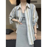 Fongt 2024 New Color Sunscreen Striped Shirt Female Simple Loose Versatile Jacket Coat Cardigan Small-Outfit