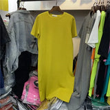 Women Over Size O-Neck Short Sleeve Solid Summer Cotton T Shirt Dress